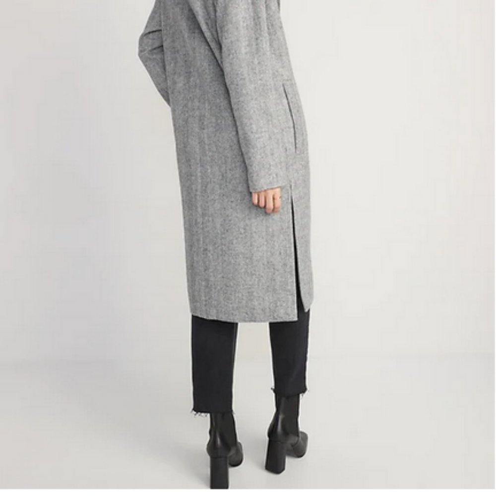 Old Navy long slouchy double-breasted coat Jacket small tall grey Houndstooth - Picture 8 of 14
